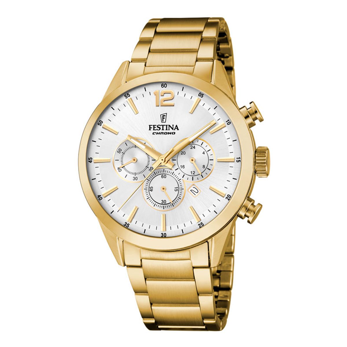 Festina chronograph herreur i guldfarvet med lys skive - Ø43