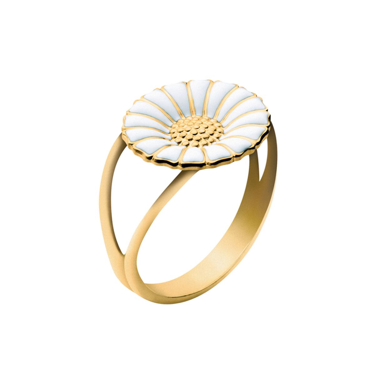 Georg Jensen Daisy Marguerit ring 11 mm, forgyldt med hvid emalje