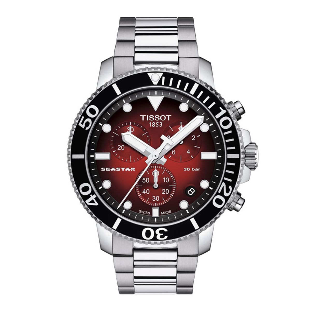 Tissot Seastar 1000 Quartz Chronograph herreur i stål, rød skive Ø46