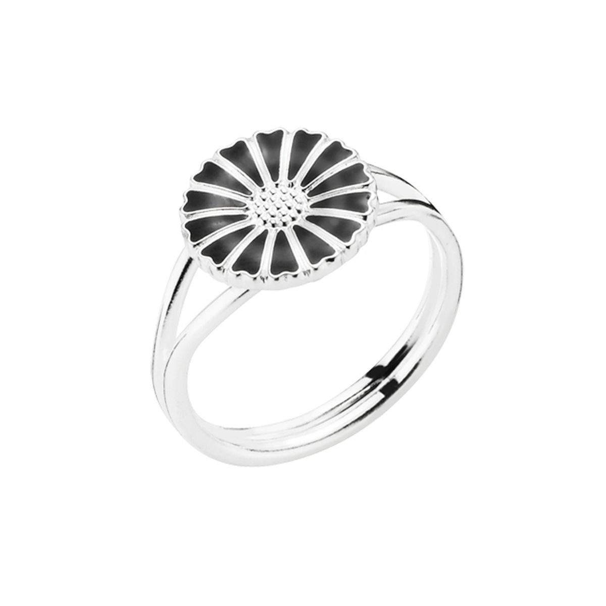 Lund Copenhagen Marguerit Ring sølv med sort emalje, 11 mm