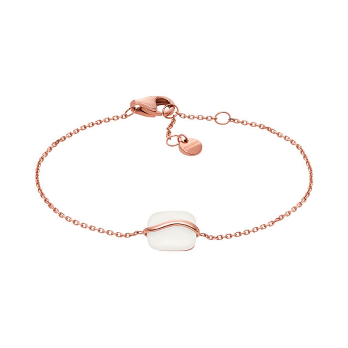 Skagen Sofie Sea Glass armbånd i rosa stål med hvid glassten