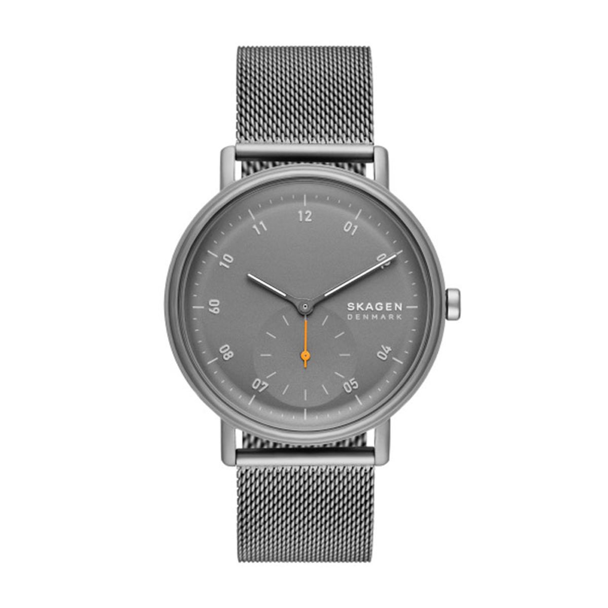 Skagen Kuppel herreur i gun metal stål med grå urskive og meshlænke i gun metal.