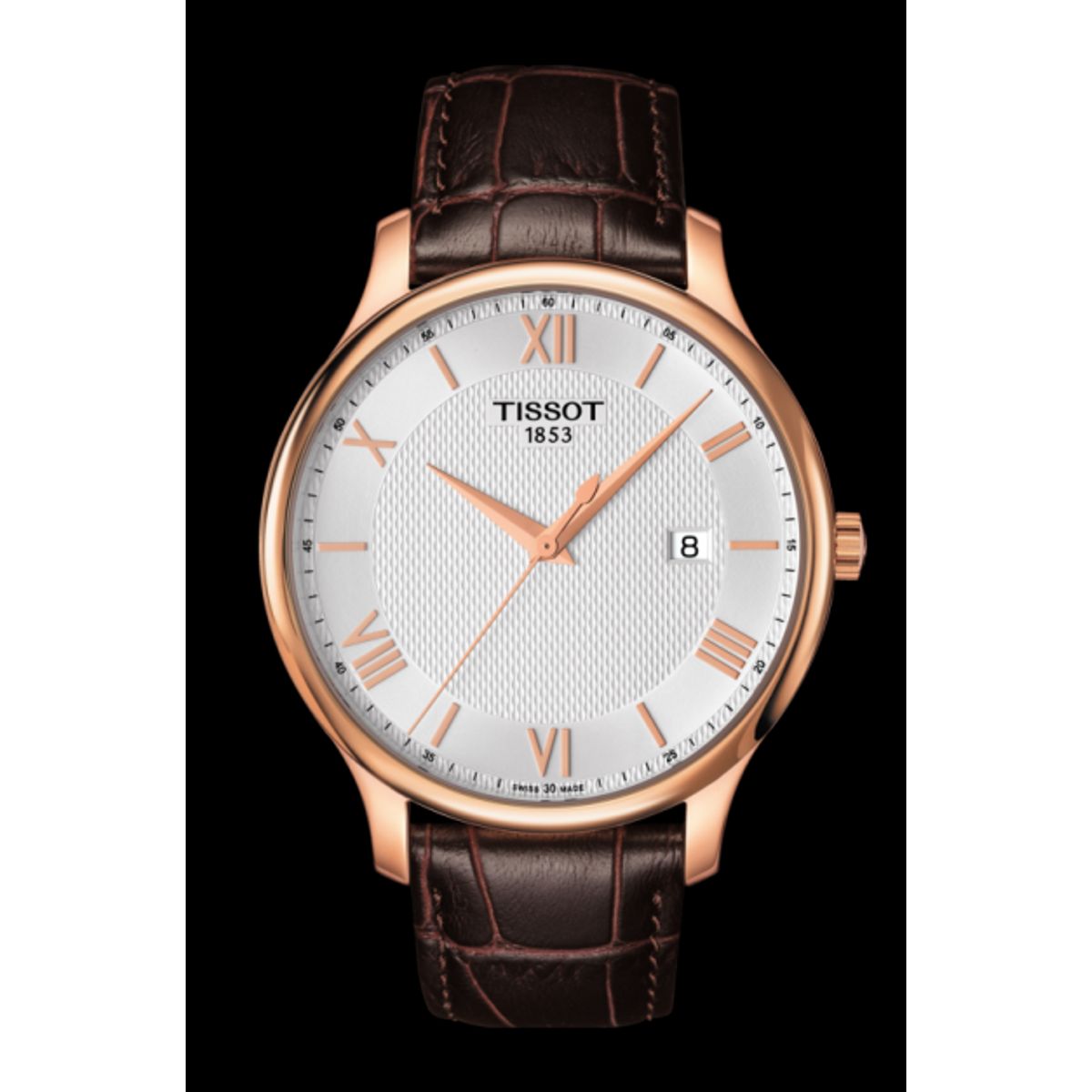 Tissot Tradition, PVD rosaforgyldt med brun læderrem