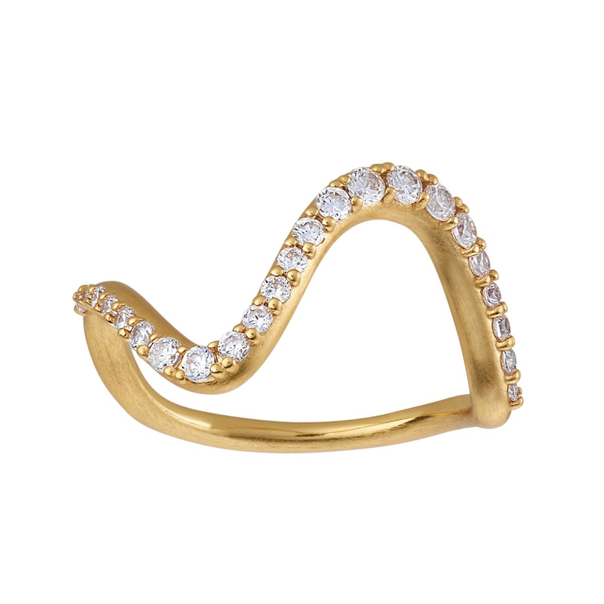 ByBiehl Wave Sparkle Ring i forgyldt med cz, stor