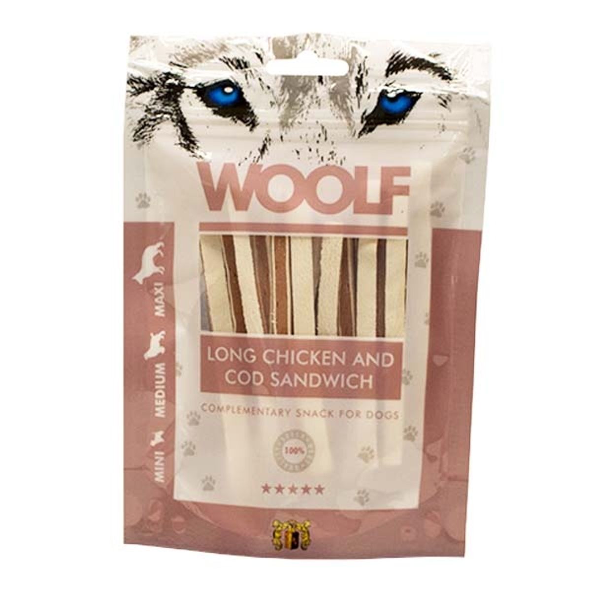 Hundegodbid Woolf kylling/torsk sandwich100g