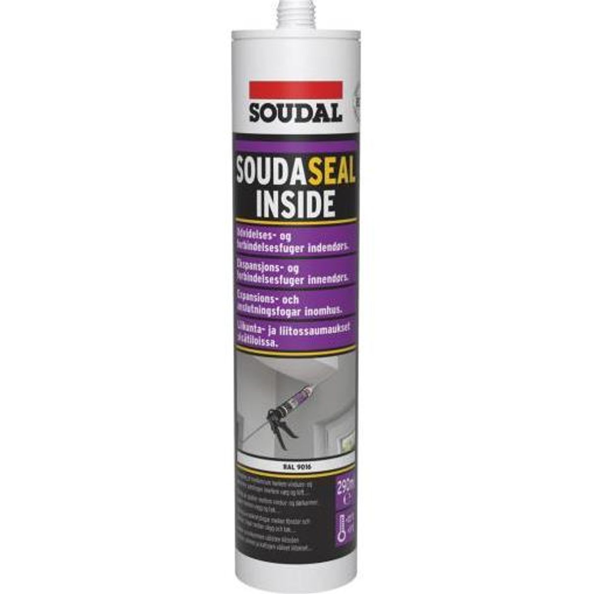 Soudal MS fugemasse til vinduer og døre Soudaseal Inside 290ml RAL 9016