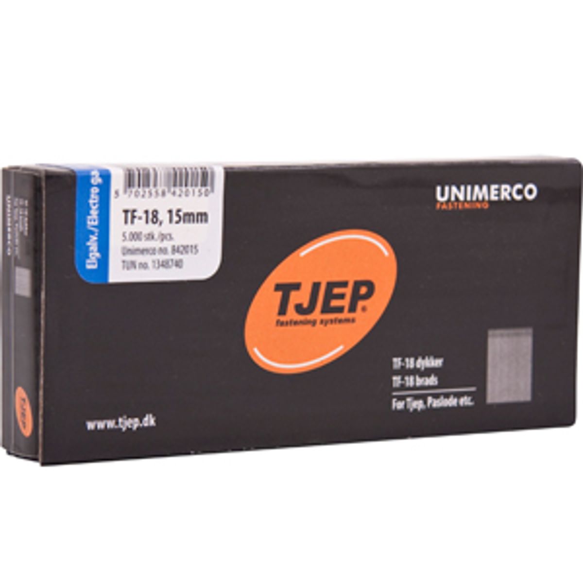 TJEP TF18 stifter 15mm, Elgalvaniseret. 5.000 stk.