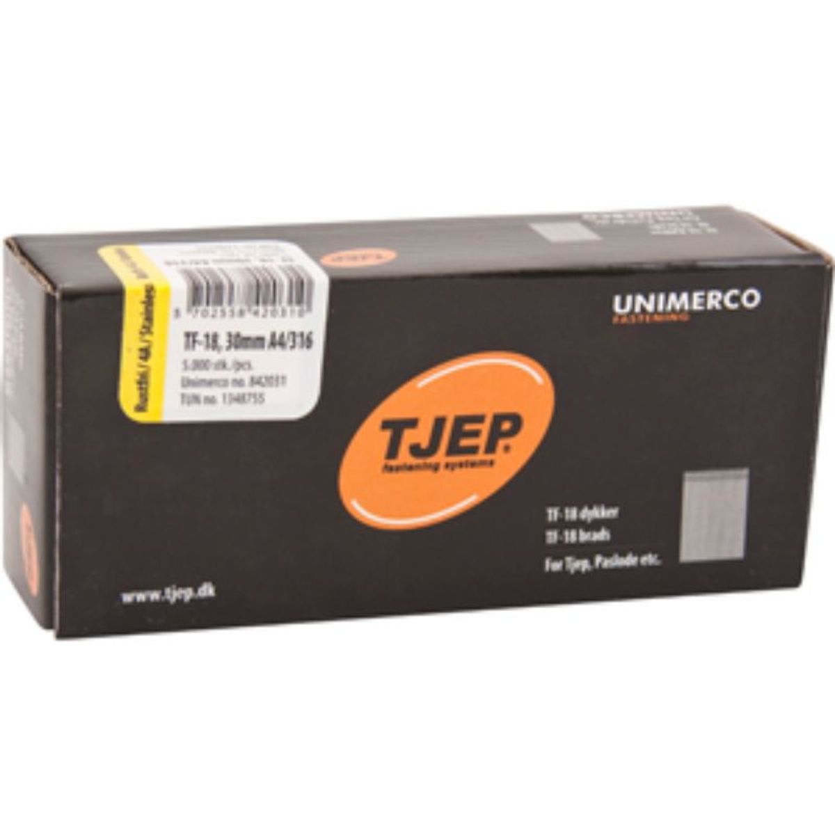 TJEP TF18 30mm stift , Rustfri 4A. Box 5.000 stk.