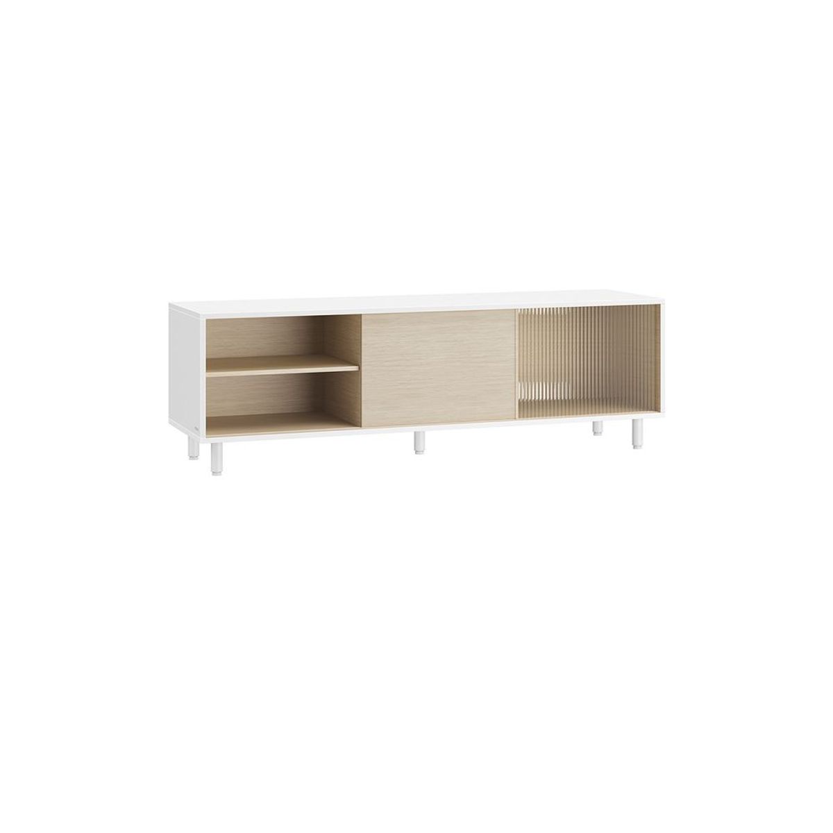 TV bord 140 cm med 3 rum og skydelåge beige