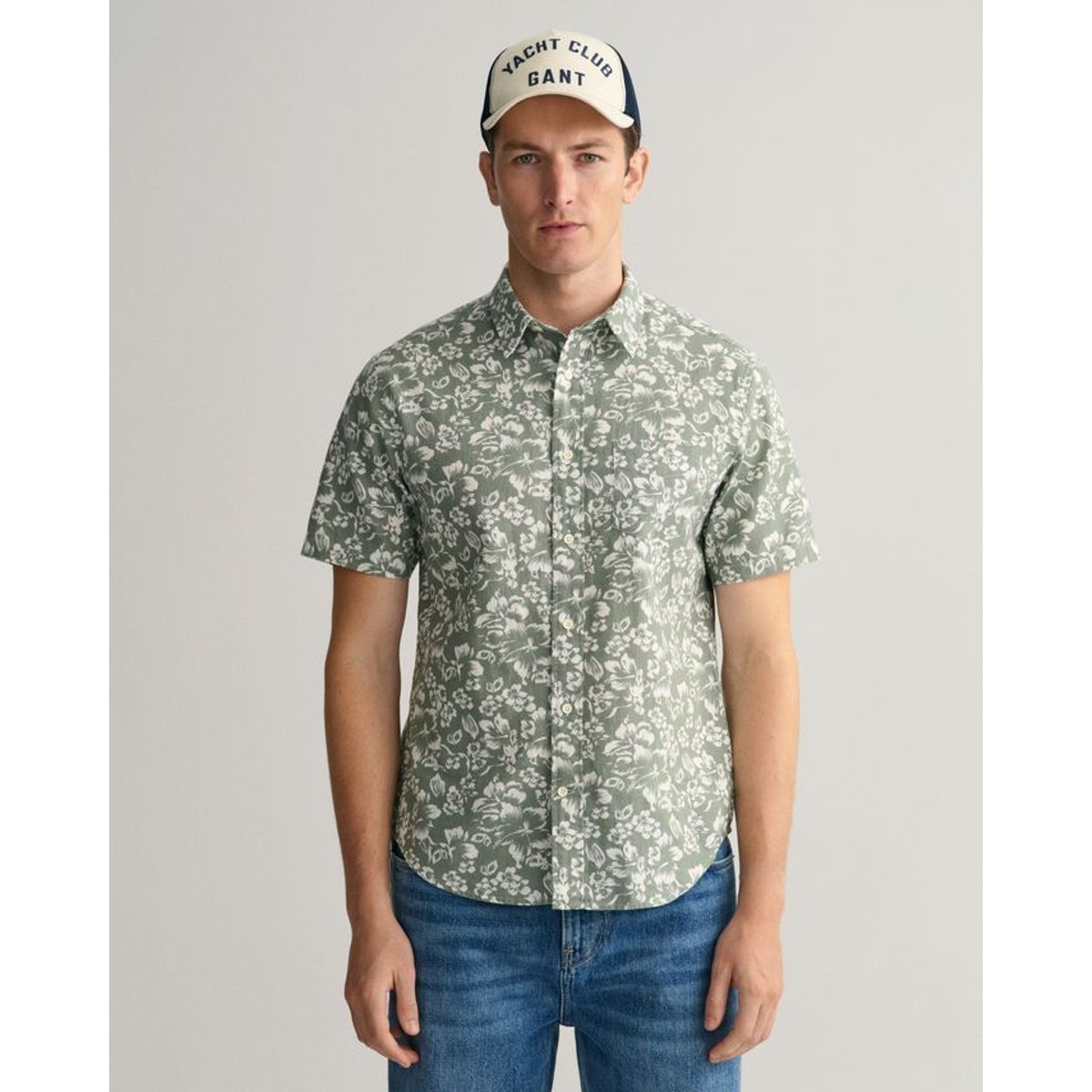 REG FLORAL COTTON LINEN SS SHIRT