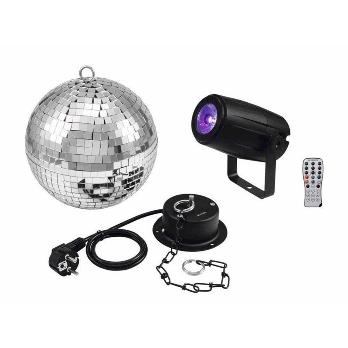 Spejlkugle sæt 20 cm. Med motor, 5W LED spot med farver & remote