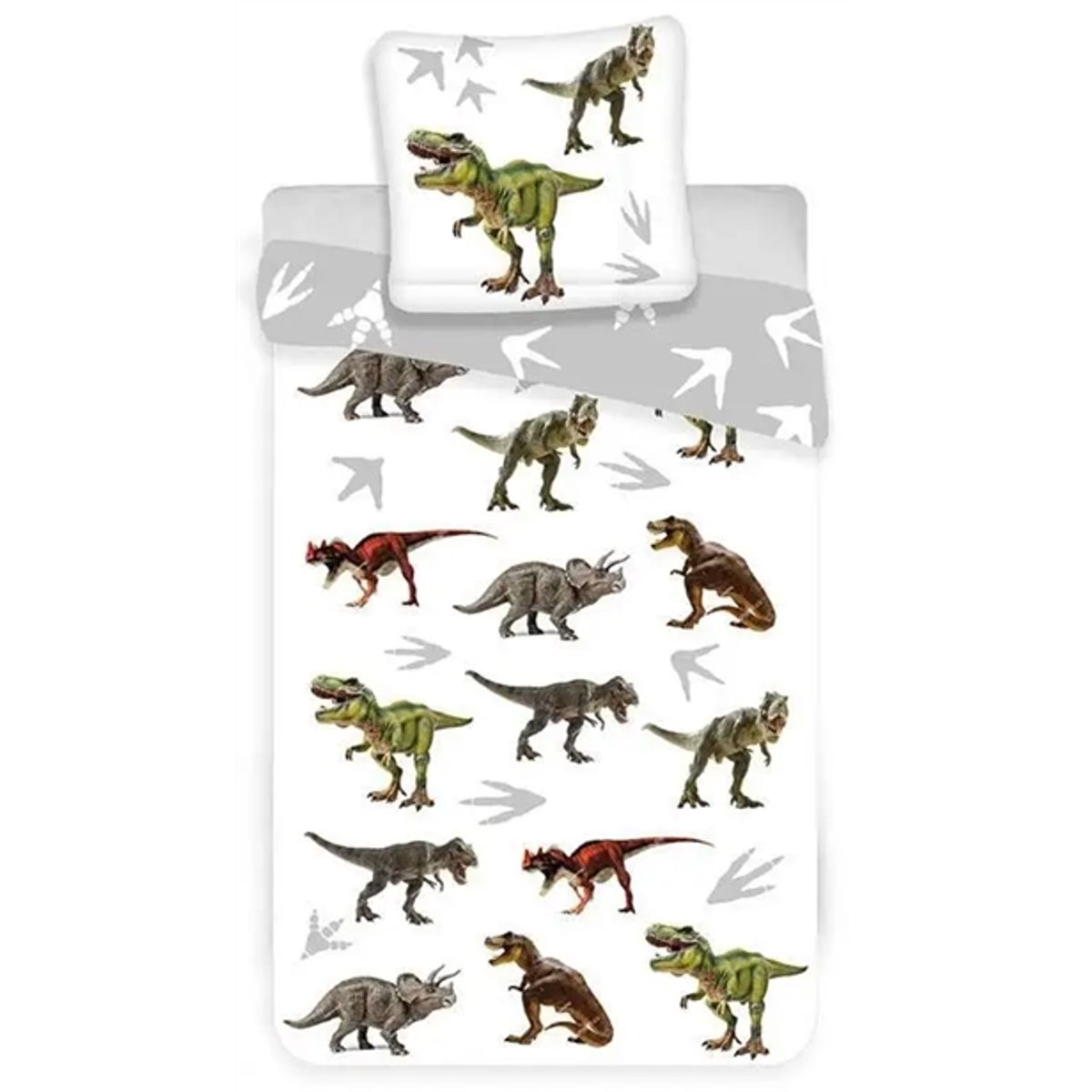 Junior sengetøj 100x140 cm - junior dinosaurer sengesæt - 2 i 1 design - 100% bomuld