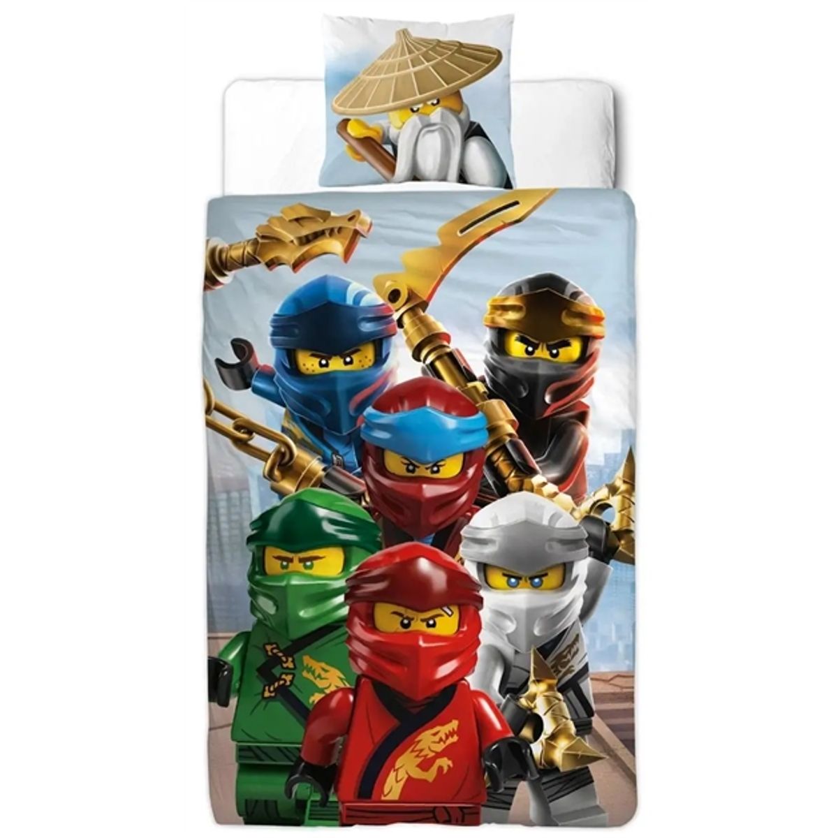 Ninjago sengetøj - 140x200 cm - LEGO Ninjago Master Wu - 2 i 1 Sengesæt - 100% bomuld