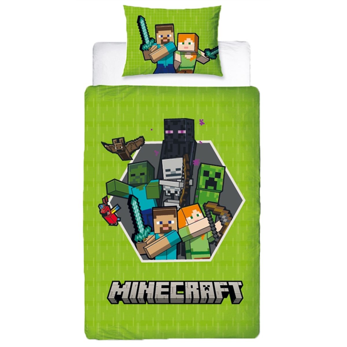 Minecraft sengetøj - 140x200 cm - Sengetøj med 2 i 1 design - 100% bomulds sengetøj