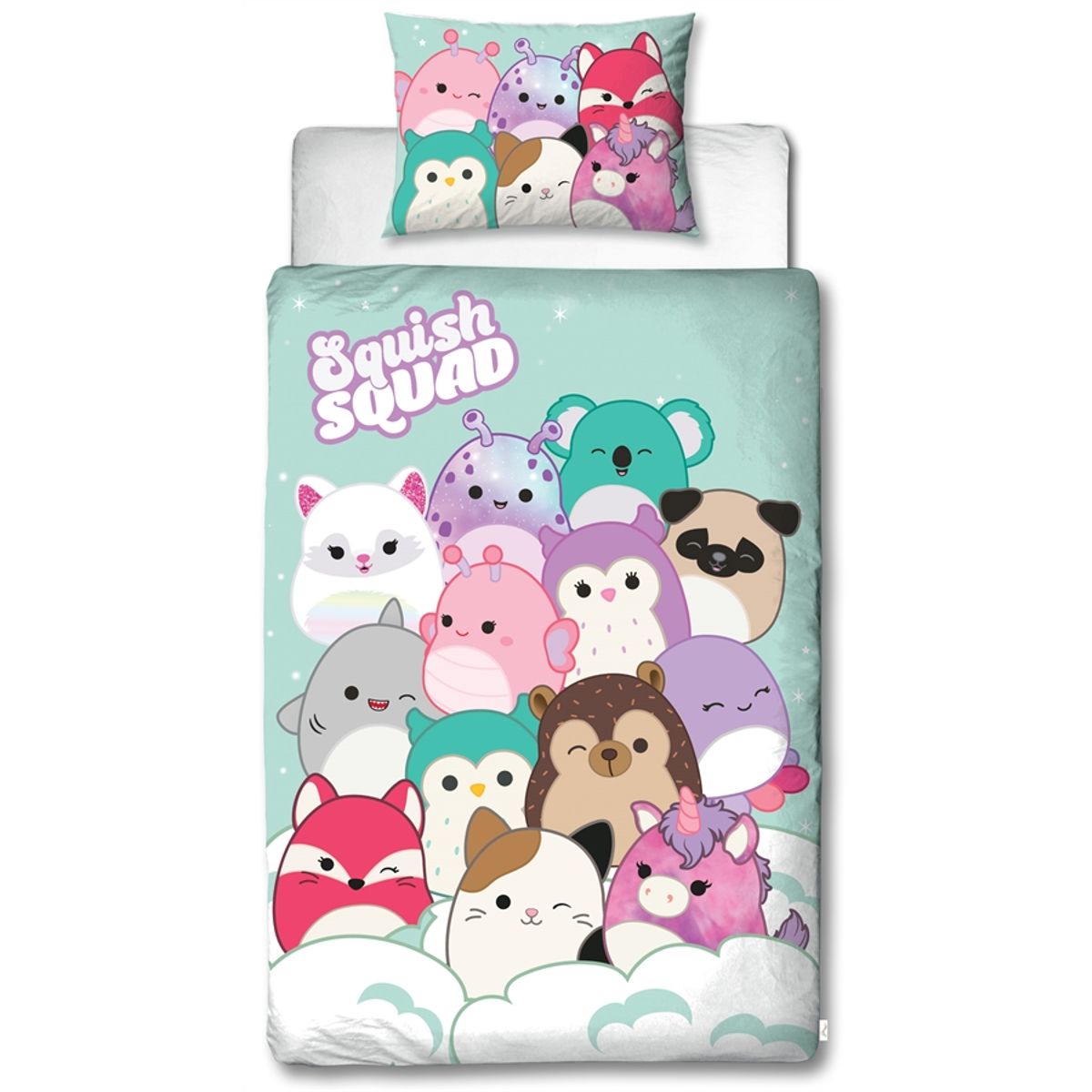 Squishmallows sengetøj 140x200 cm - 100% blødt bomuld - Squishmallows sengesæt - Vendbart design