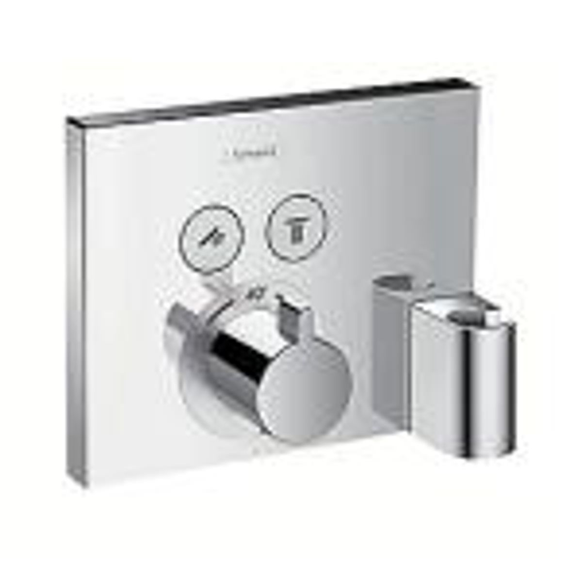 Hansgrohe Termostatarmatur med afspærring til 2 udtag og integreret bruserholder og slangeudtag