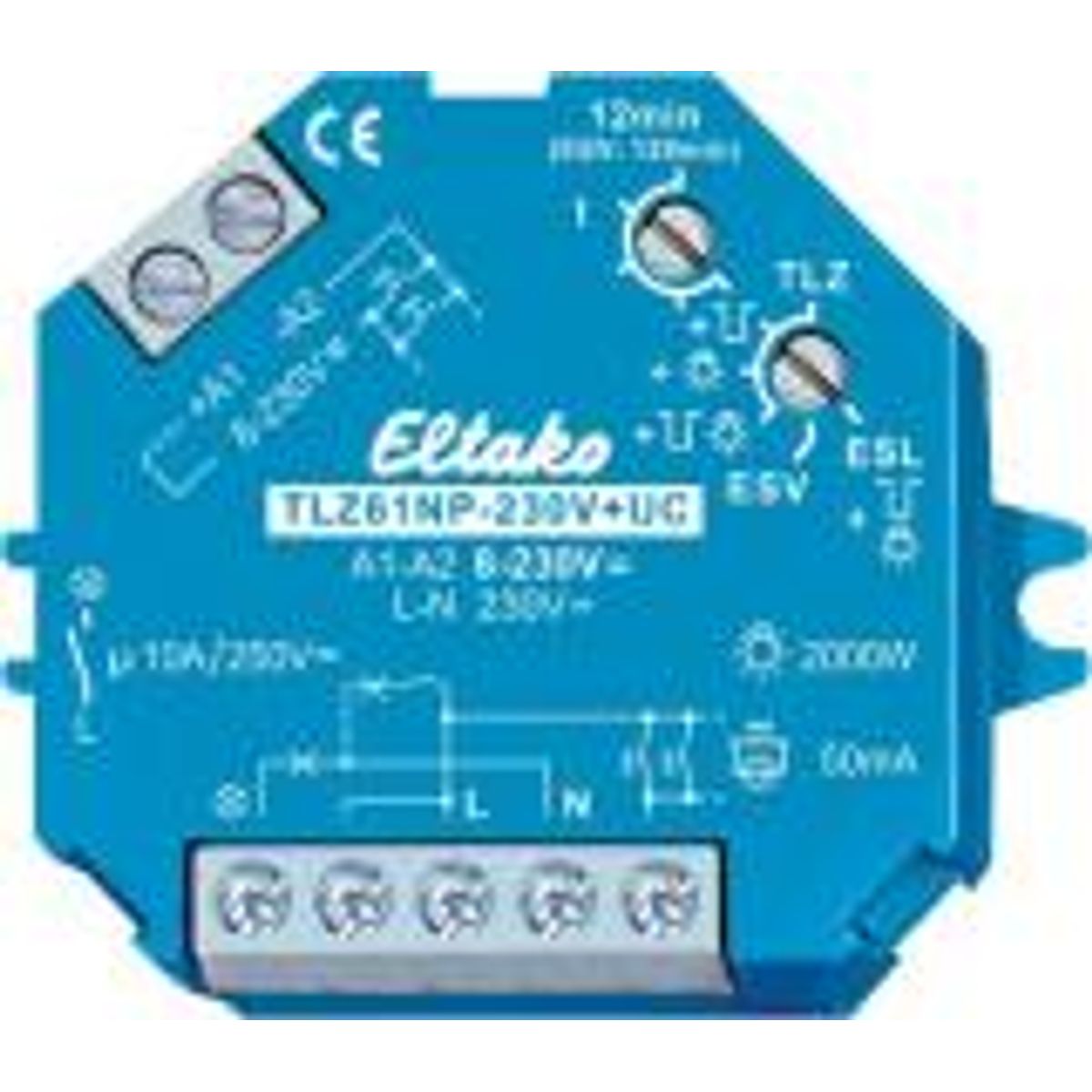 Eltako Trappeautomat med multifunktion, 1NO 10A, 8-230V AC/DC, 1-12min., dåsemontage 45x55x18 mm