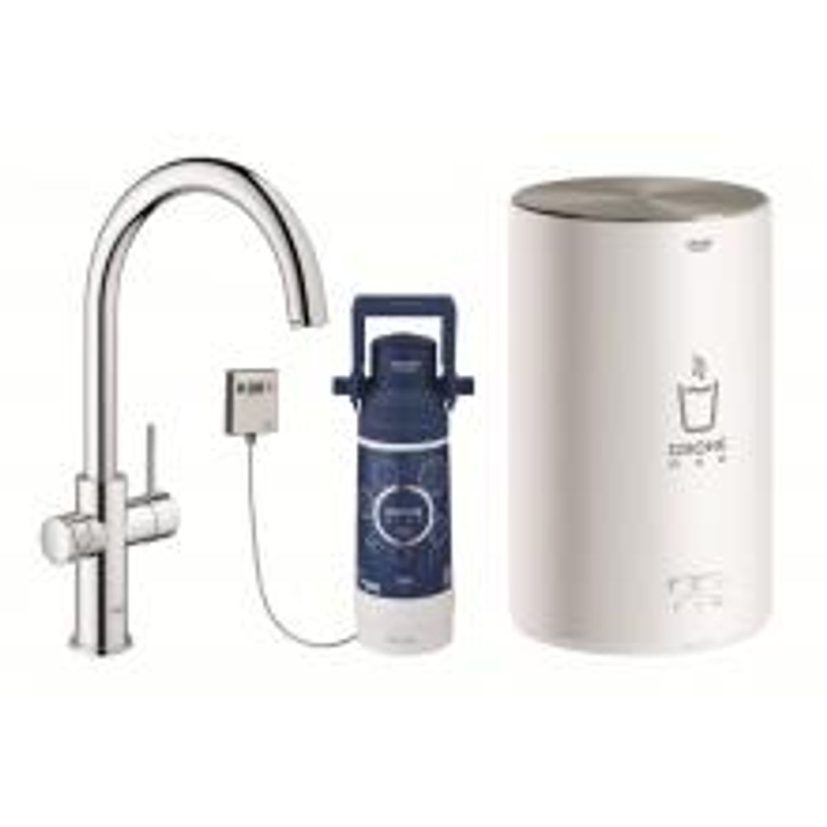 GROHE Red II Duo Køkkenarmatur med C-tud kedel i størrelse M. Med rund kedel