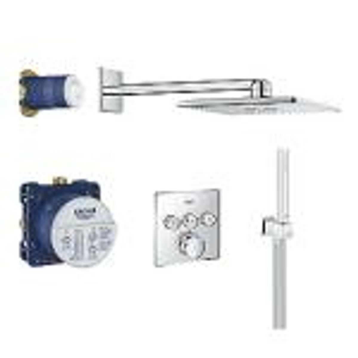 GROHE Smartcontrol Sampak 3 funktioner firkantet. Rapido smartbox, hovedbruser, håndbruser, slange, indbygningstermostat