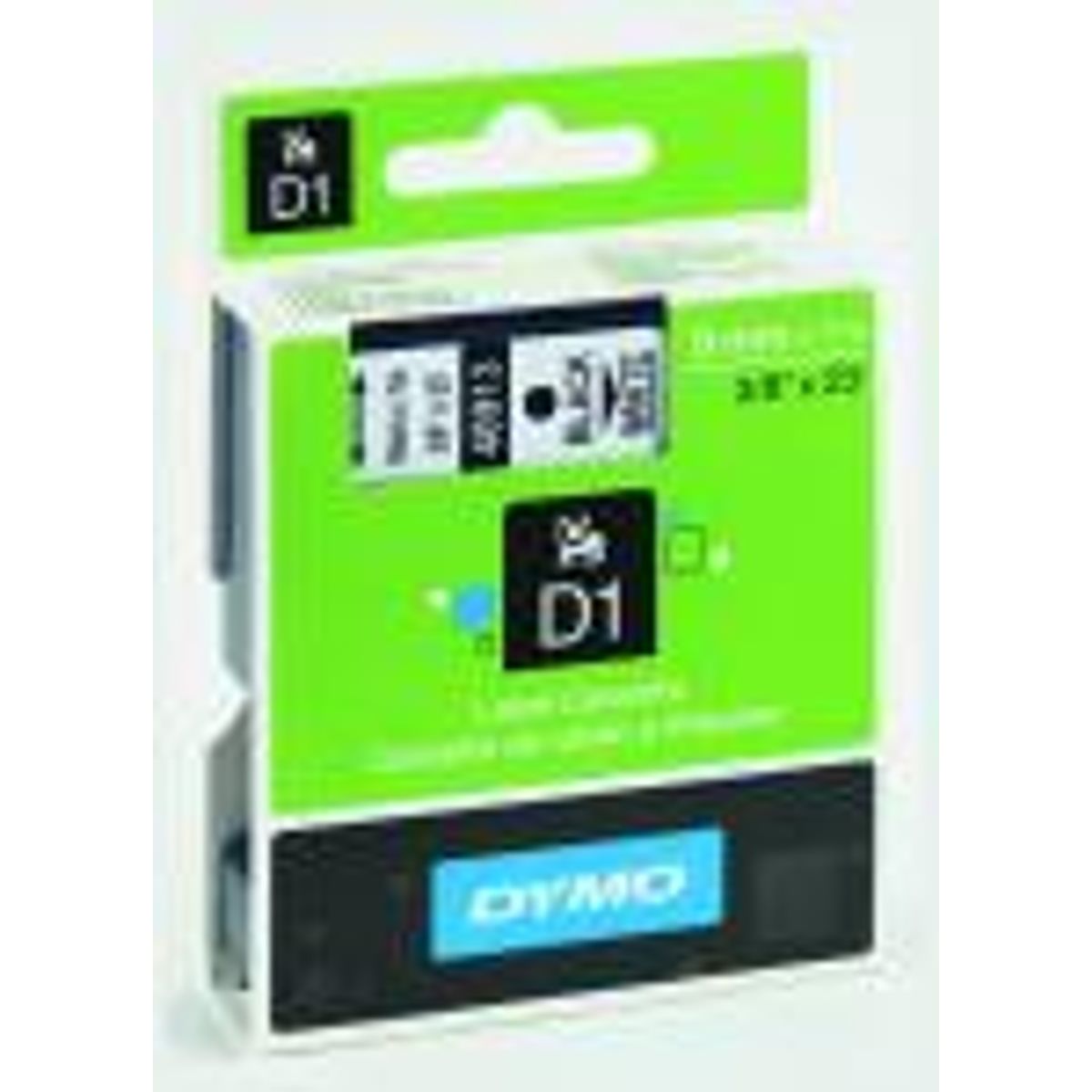 Dymo D1 tape 9mm x 7 mtr., sort/hvid