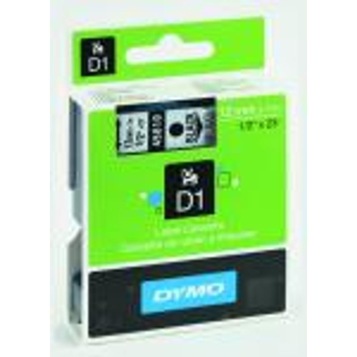 Dymo D1 tape 12mm x 7 mtr., sort/klar