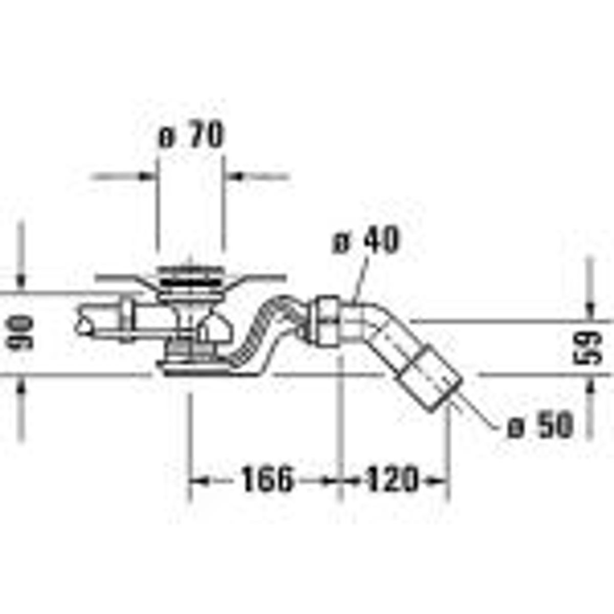 Duravit Universal Af/overløbsgarniture Krom, L=530, afløb i siden