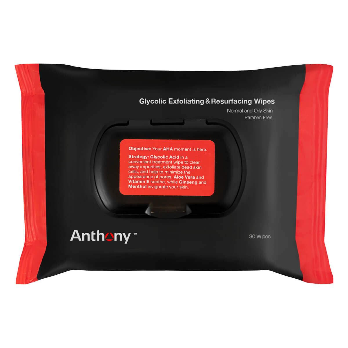 Anthony Logistics Glycolic Exfoliating & Resurfacing Wipes, 30 stk.