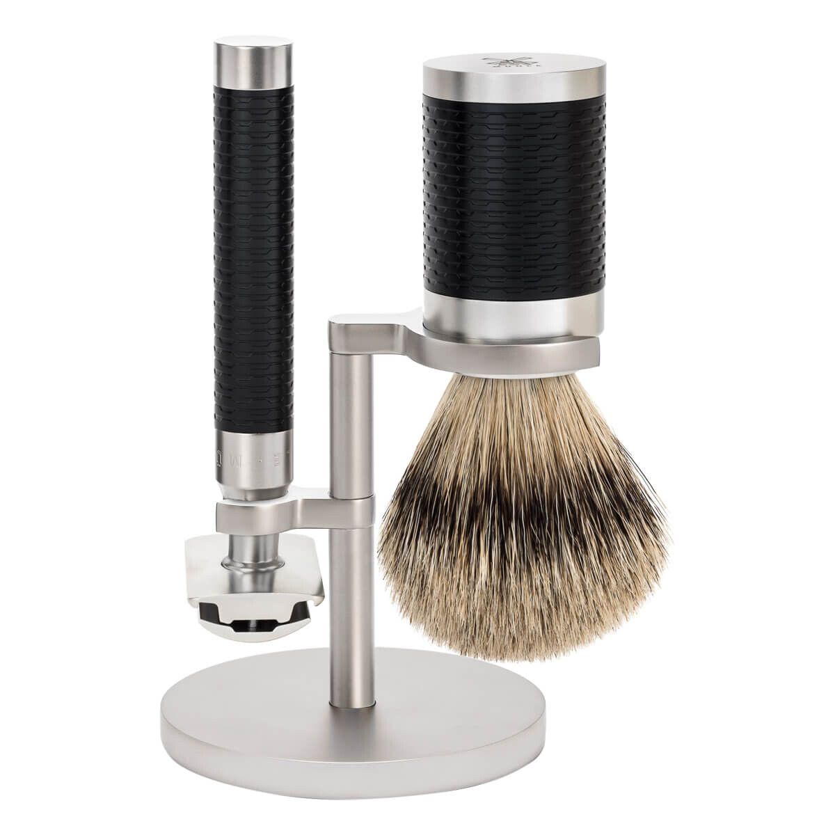 Mühle Barbersæt med DE-skraber, Barberkost og Holder, Rocca, Rustfrit stål