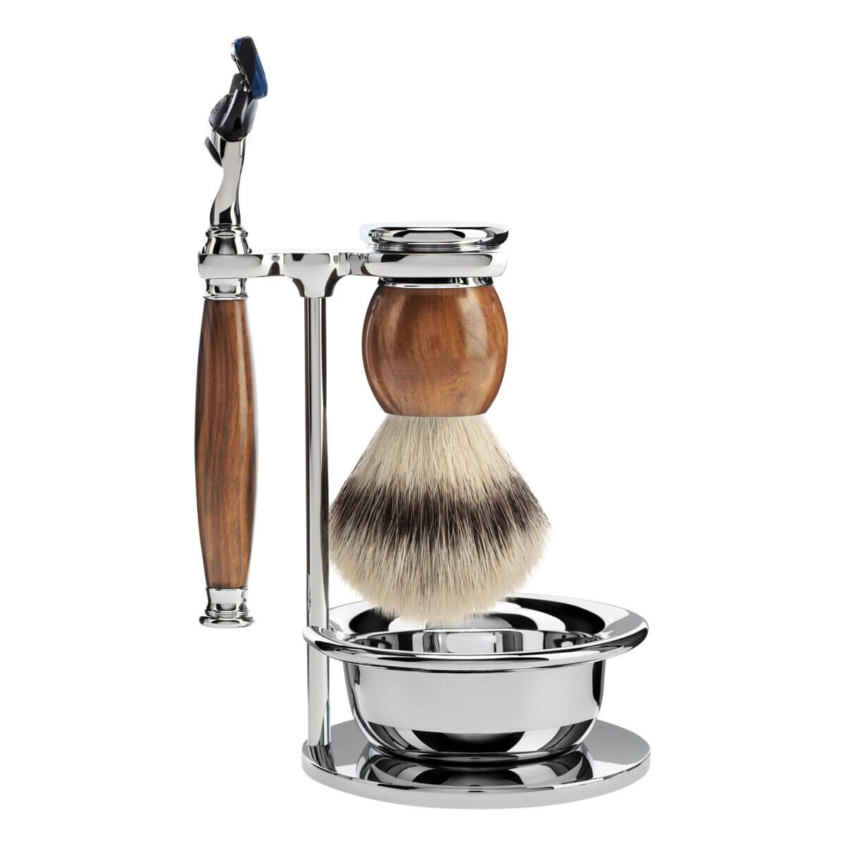 Mühle Barbersæt med Skraber, Fibre Barberkost, Holder og Skål, Sophist, Ironwood