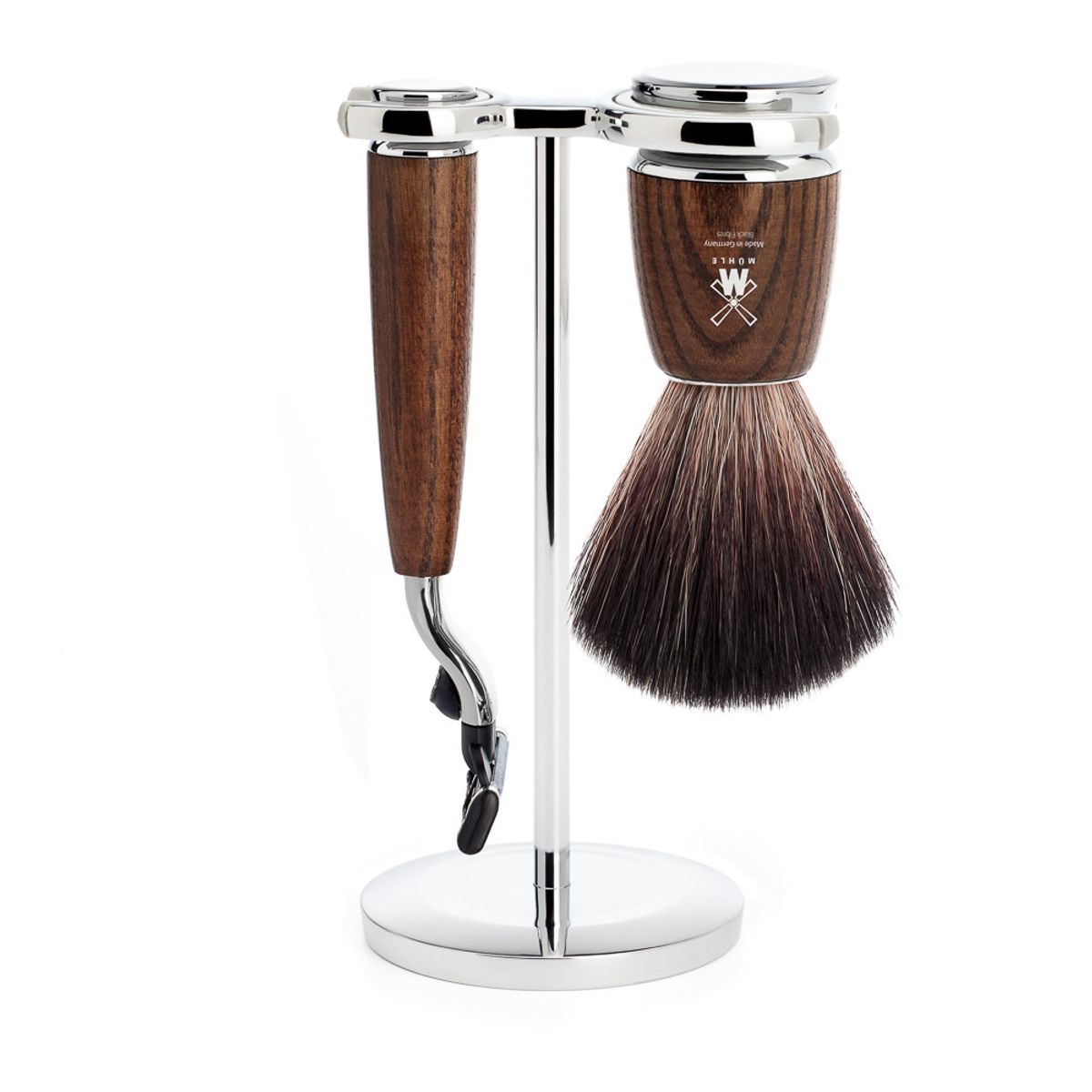 Mühle barbersæt med Mach3 skraber, Fibre Barberkost og Holder, Rytmo, Ask