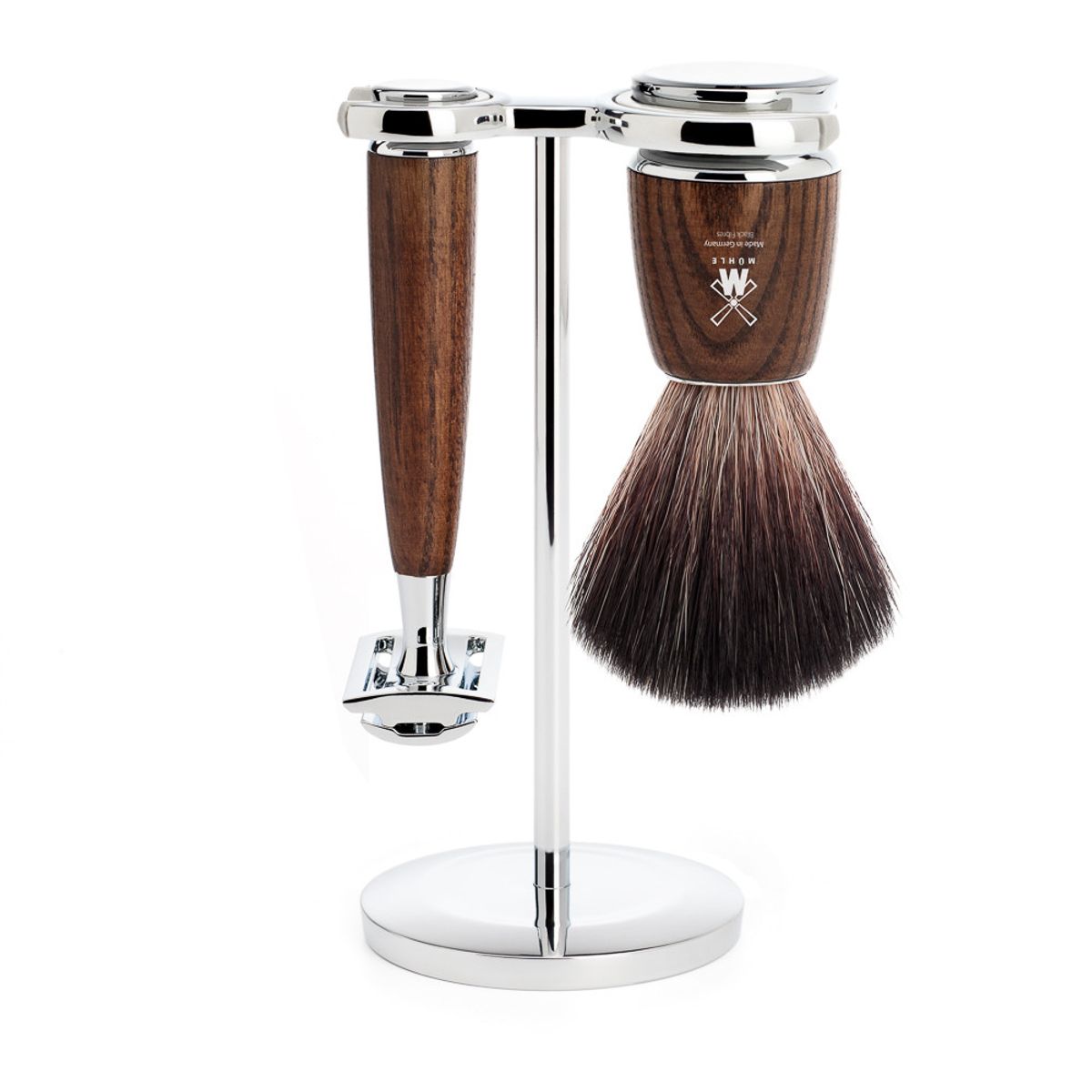 Mühle barbersæt med DE-skraber, Fibre Barberkost og Holder, Rytmo, Ask