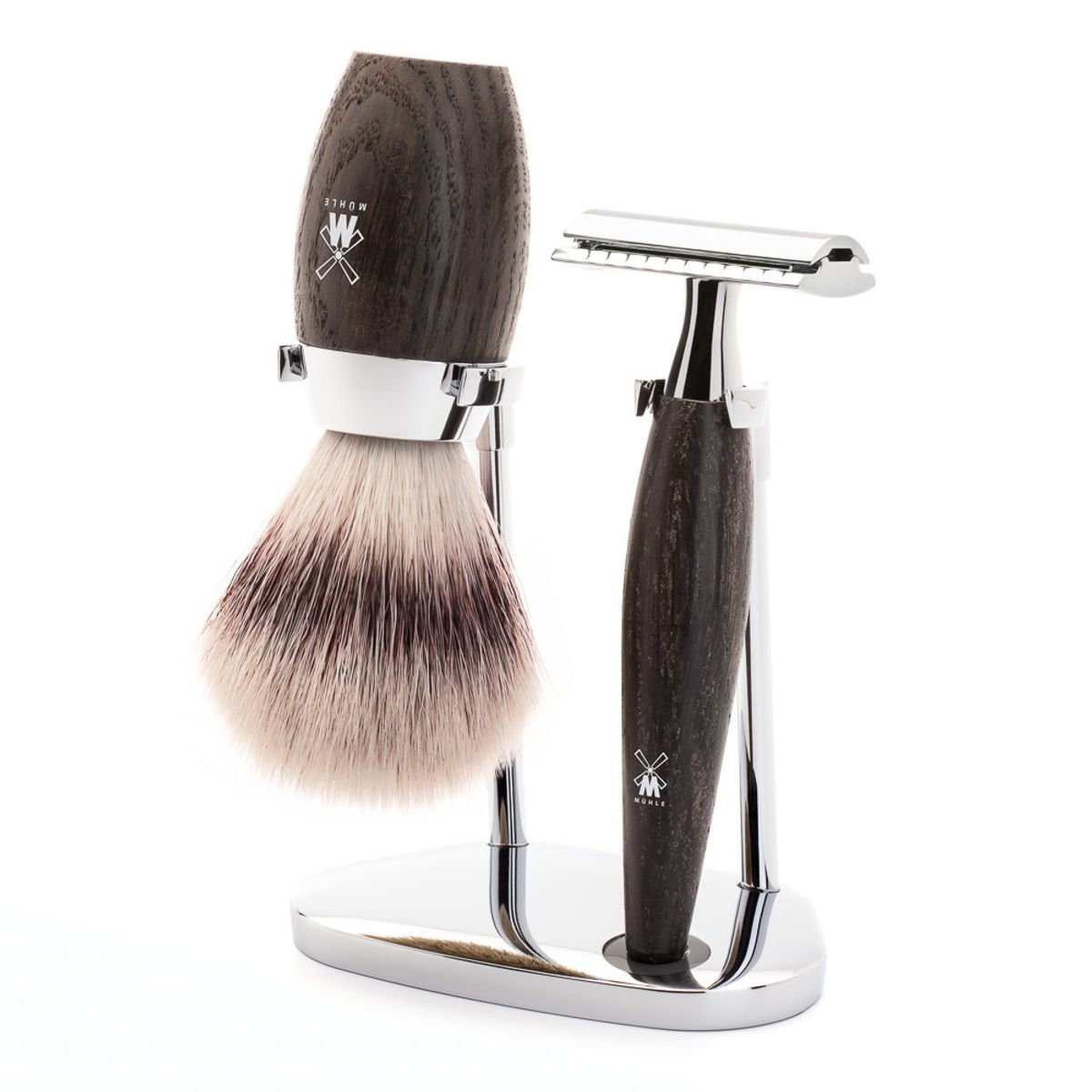 Mühle barbersæt med DE-skraber, Fibre Barberkost og Holder, Kosmo, Moseeg