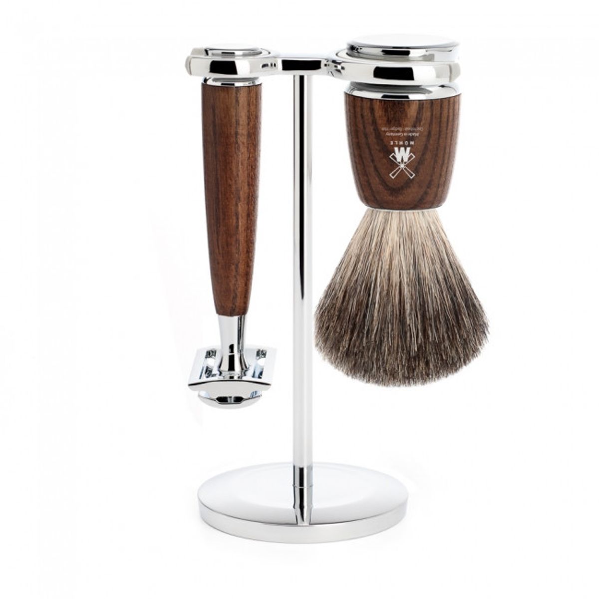 Mühle barbersæt med DE-skraber, Barberkost og Holder, Rytmo, Ask