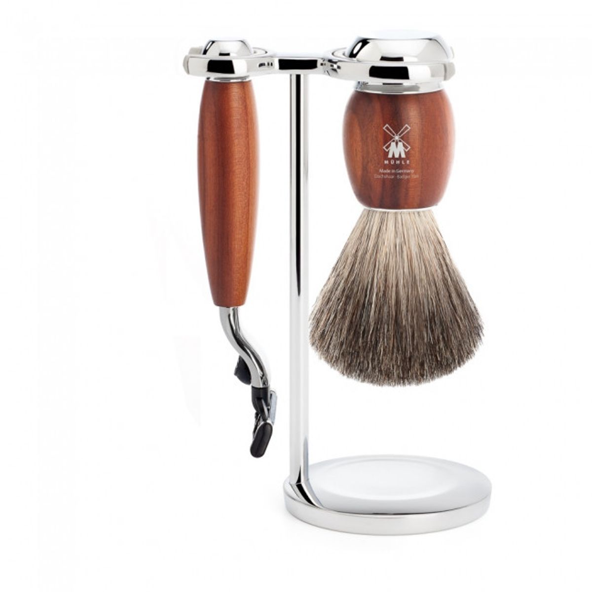 Mühle barbersæt med Mach3 Skraber, Barberkost og Holder, Vivo, Blommetræ