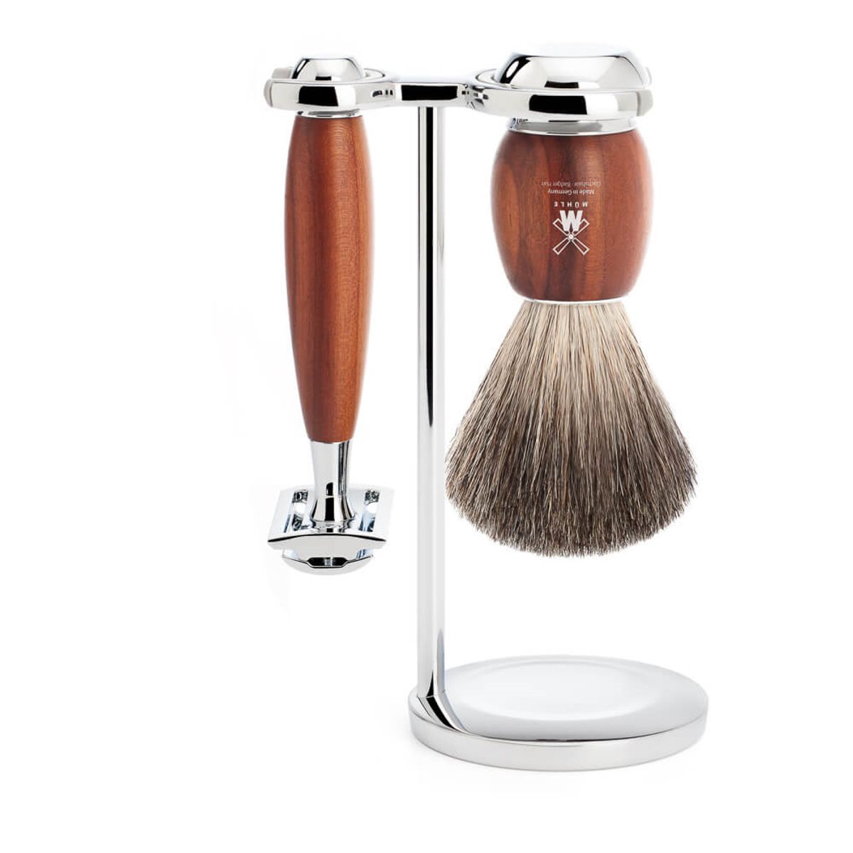 Mühle Barbersæt med DE-skraber, Barberkost og Holder, Vivo, Blommetræ