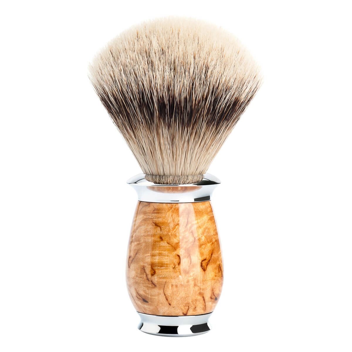 Mühle Silvertip Barberkost, 21 mm, Purist, Karelian burl birk