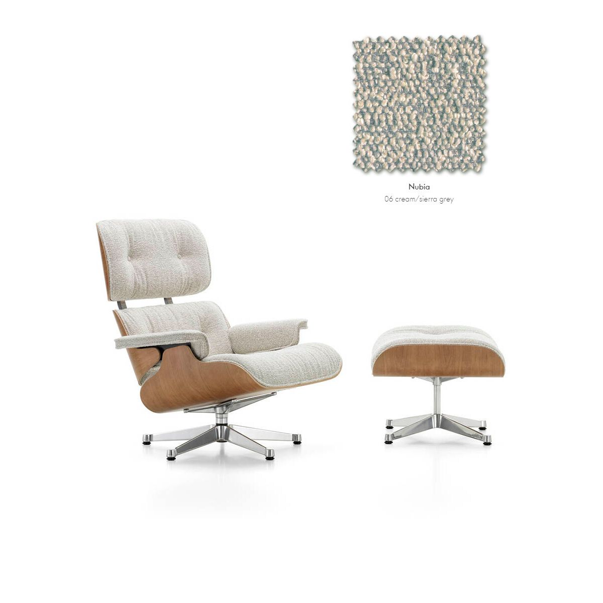 Eames Lounge Chair inkl. Fodskammel, valnød/Nubia fra Vitra (Cream / Sierra Grey)