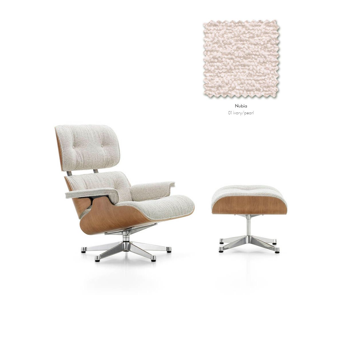 Eames Lounge Chair inkl. Fodskammel, valnød/Nubia fra Vitra (Ivory / Pearl)