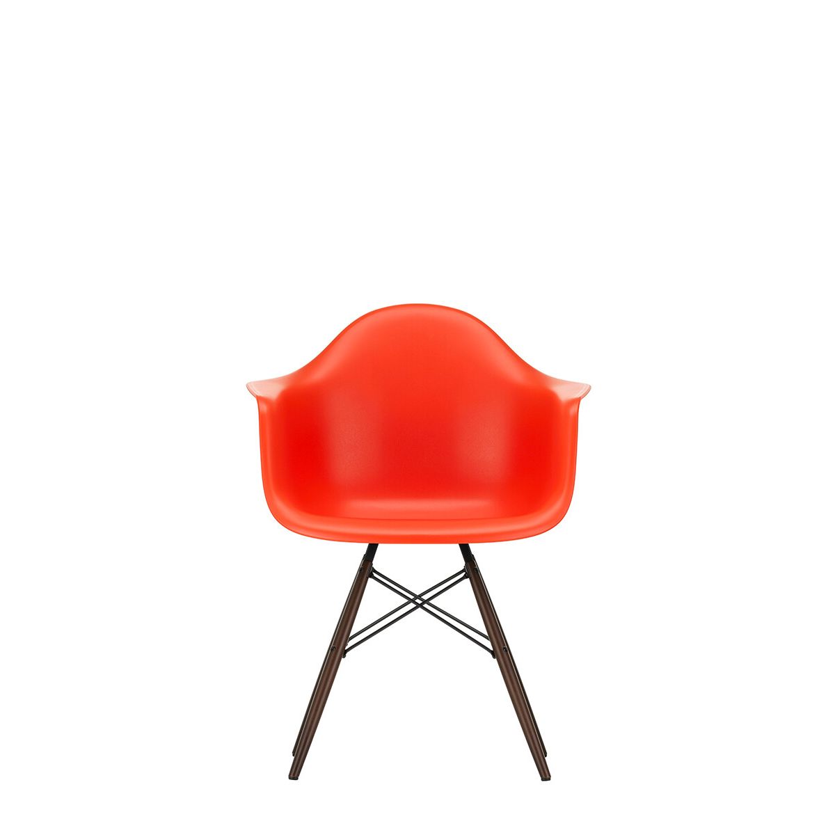 Eames Plastic Armchair DAW, mørkbejdset ahorntræ fra Vitra (Poppy red)