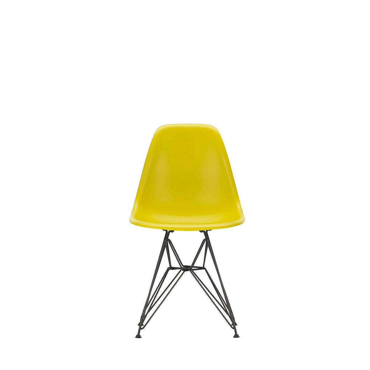 Eames Plastic Side Chair DSR, sort pulverlakeret fra Vitra (Mustard)