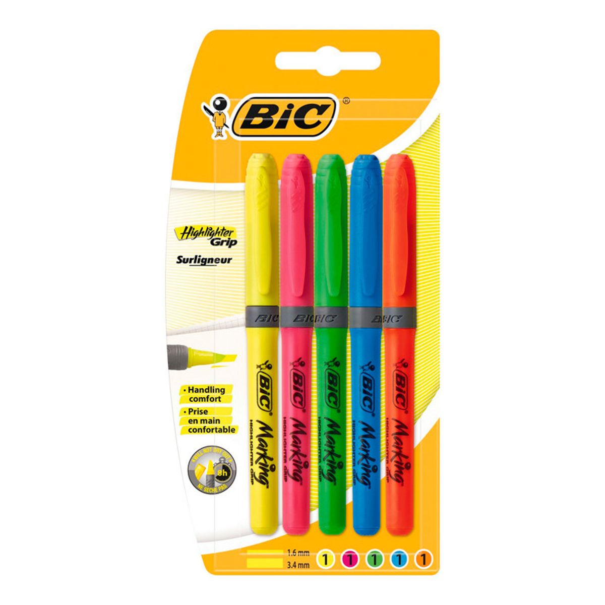 BIC tekstmarker tynd sæt á 5 stk.