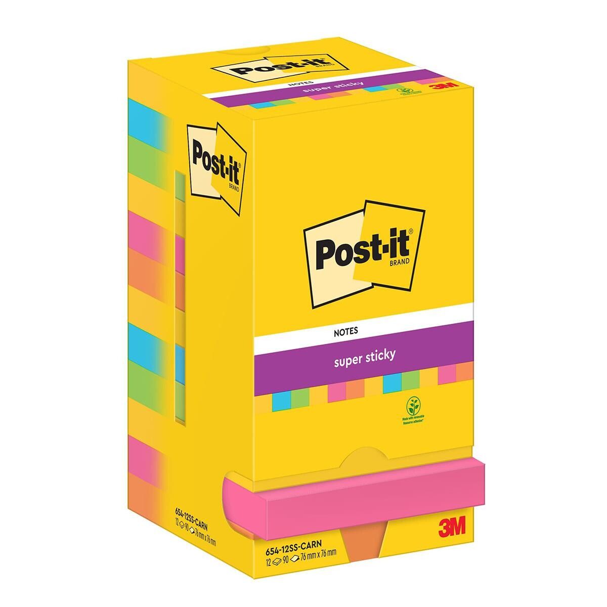 Post-it blok Super Sticky Carnival 76x76mm 12blk