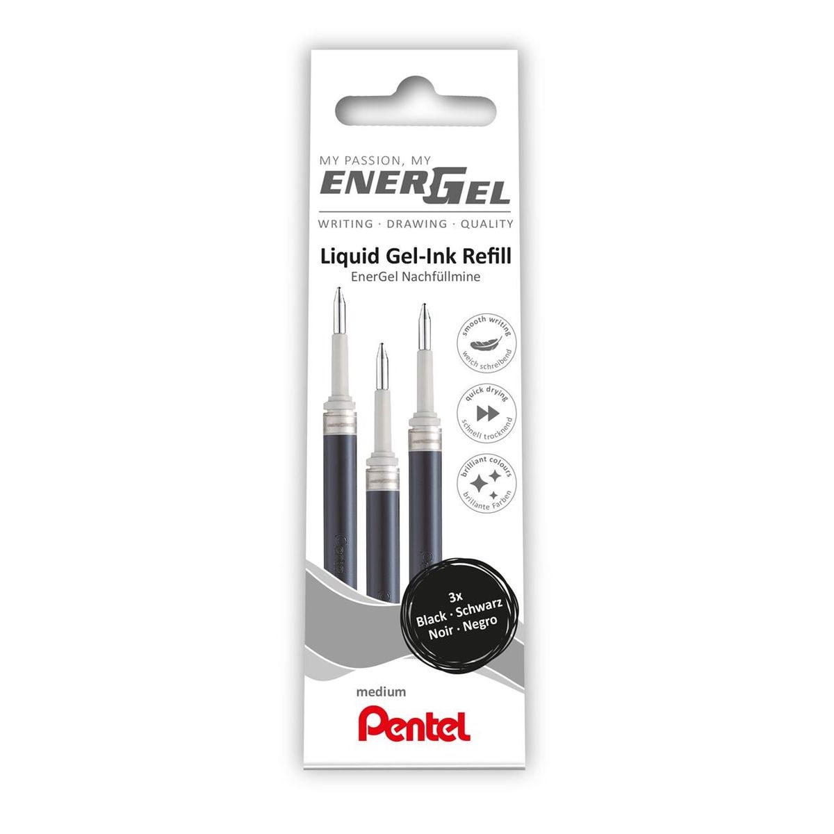 Pentel Refill Rollerpen Energel 3-pack, sort