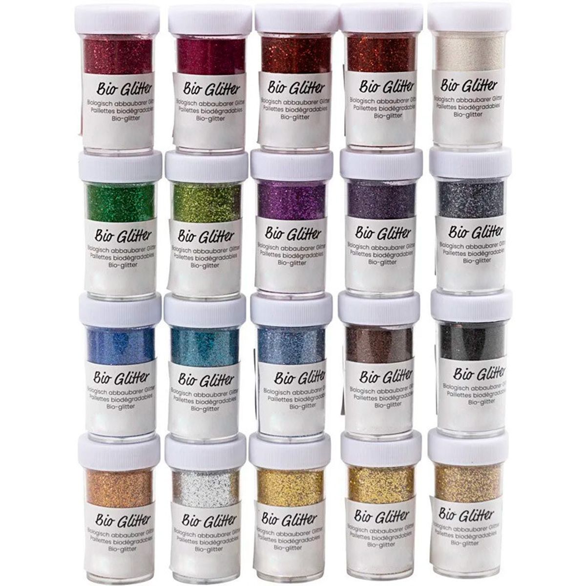 Bio-glitter, ass. farver, 20x20 g/ 1 pk.