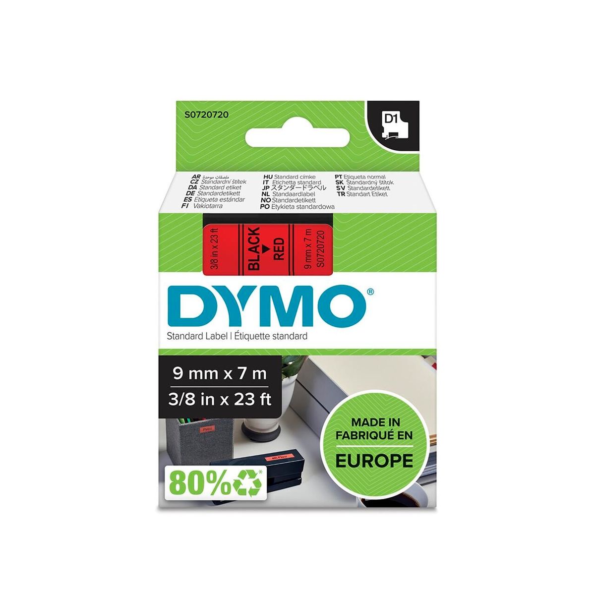 DYMO Labeltape D1 sort/rød 9mm