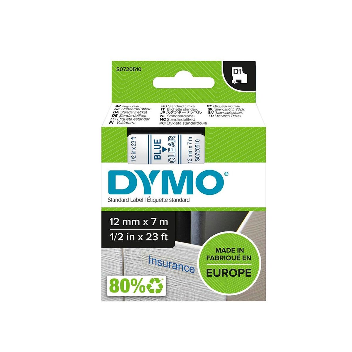 DYMO Labeltape D1 blå/klar 12mm