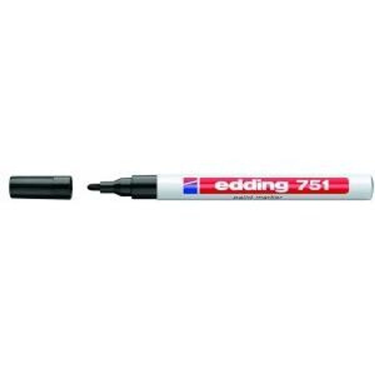 Marker Edding 751 permanent, sort rund spids 1-2mm