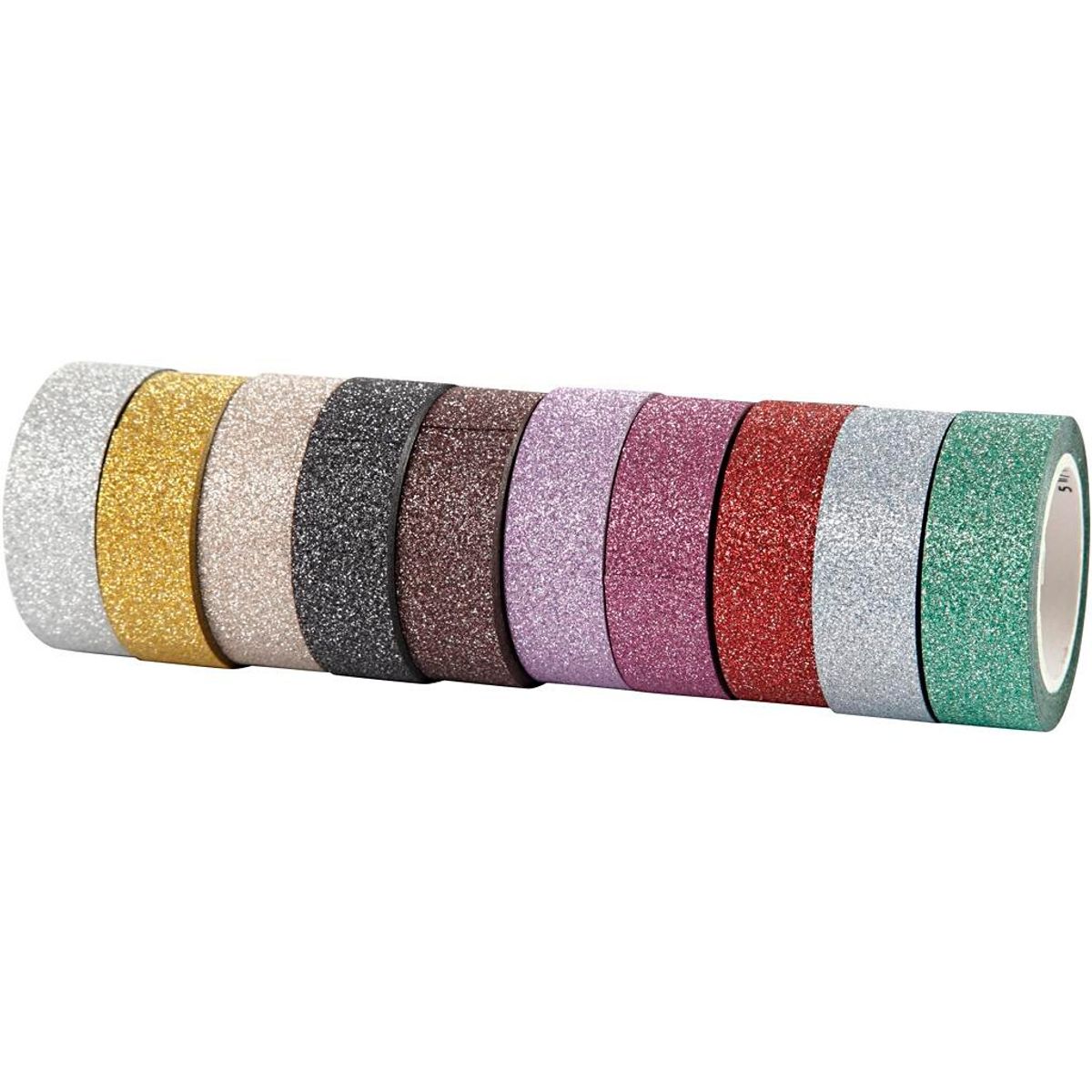 Glittertape 10 x 6 m - 15 mm, 10 ass. farver