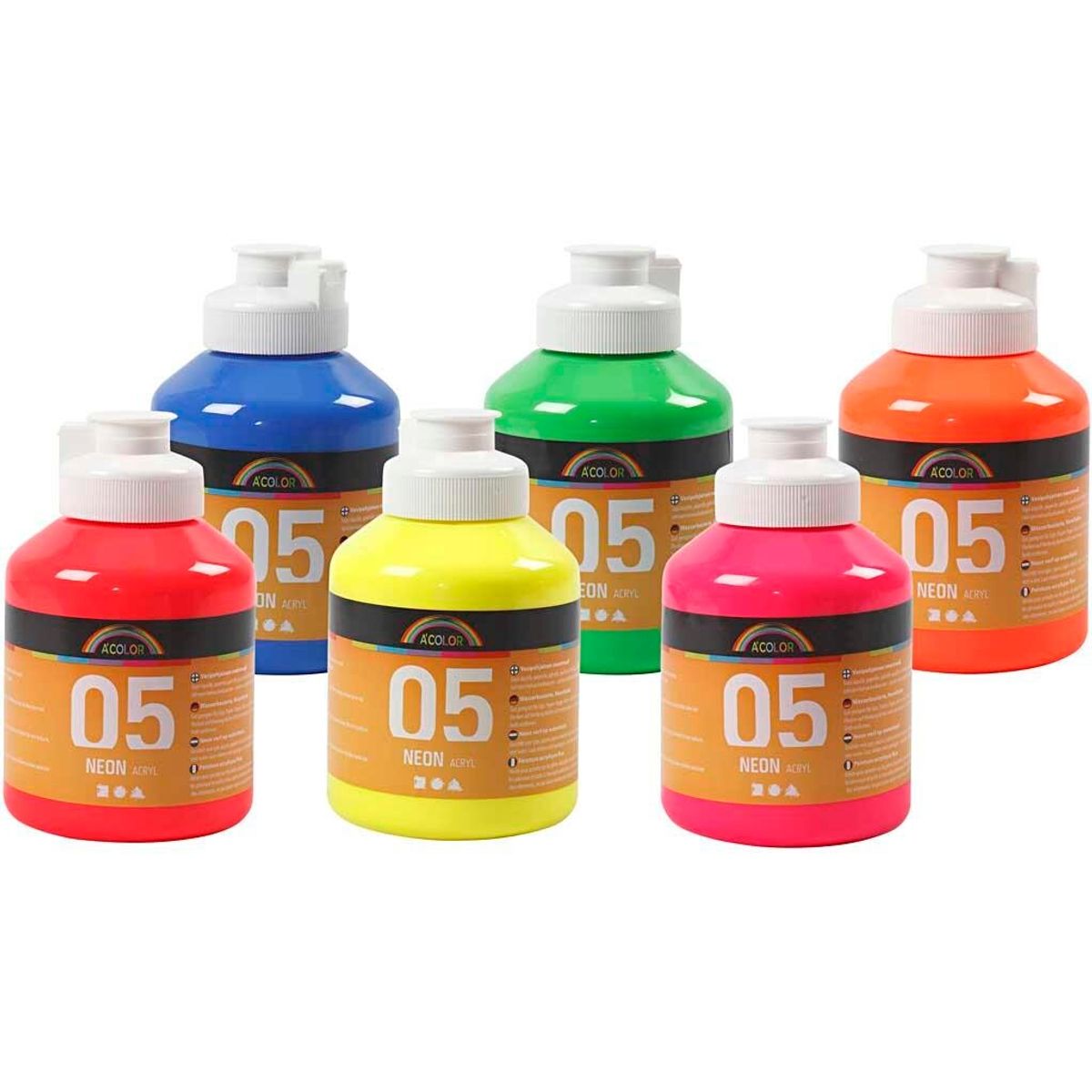 A-Color neonmaling, neonfarver, 05 - neon 6 x 500 ml