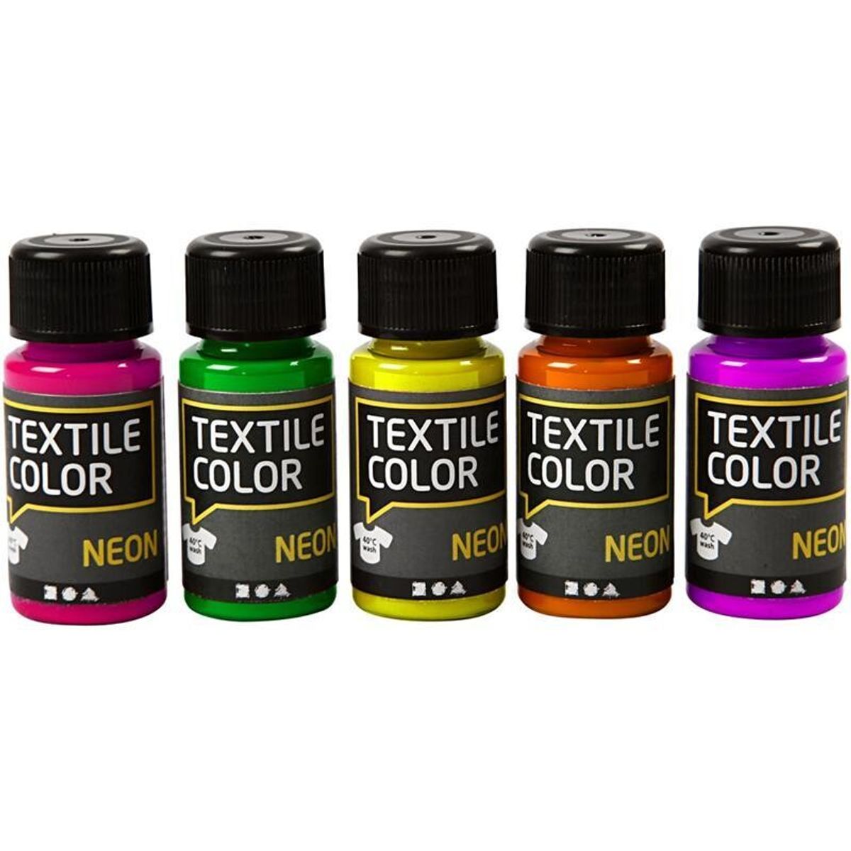 Textile Color - sortiment, neonfarver, 5x50ml.